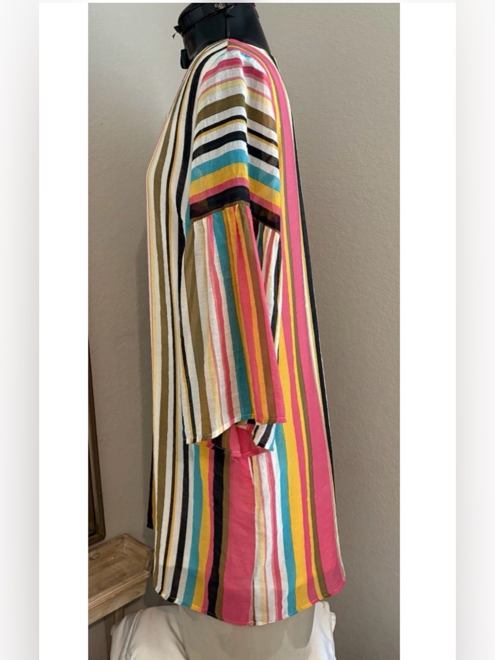 Listicle Womens Medium Multicolor Striped Bell Sleeve Shift Dress Boho Tunic - Picture 6 of 8